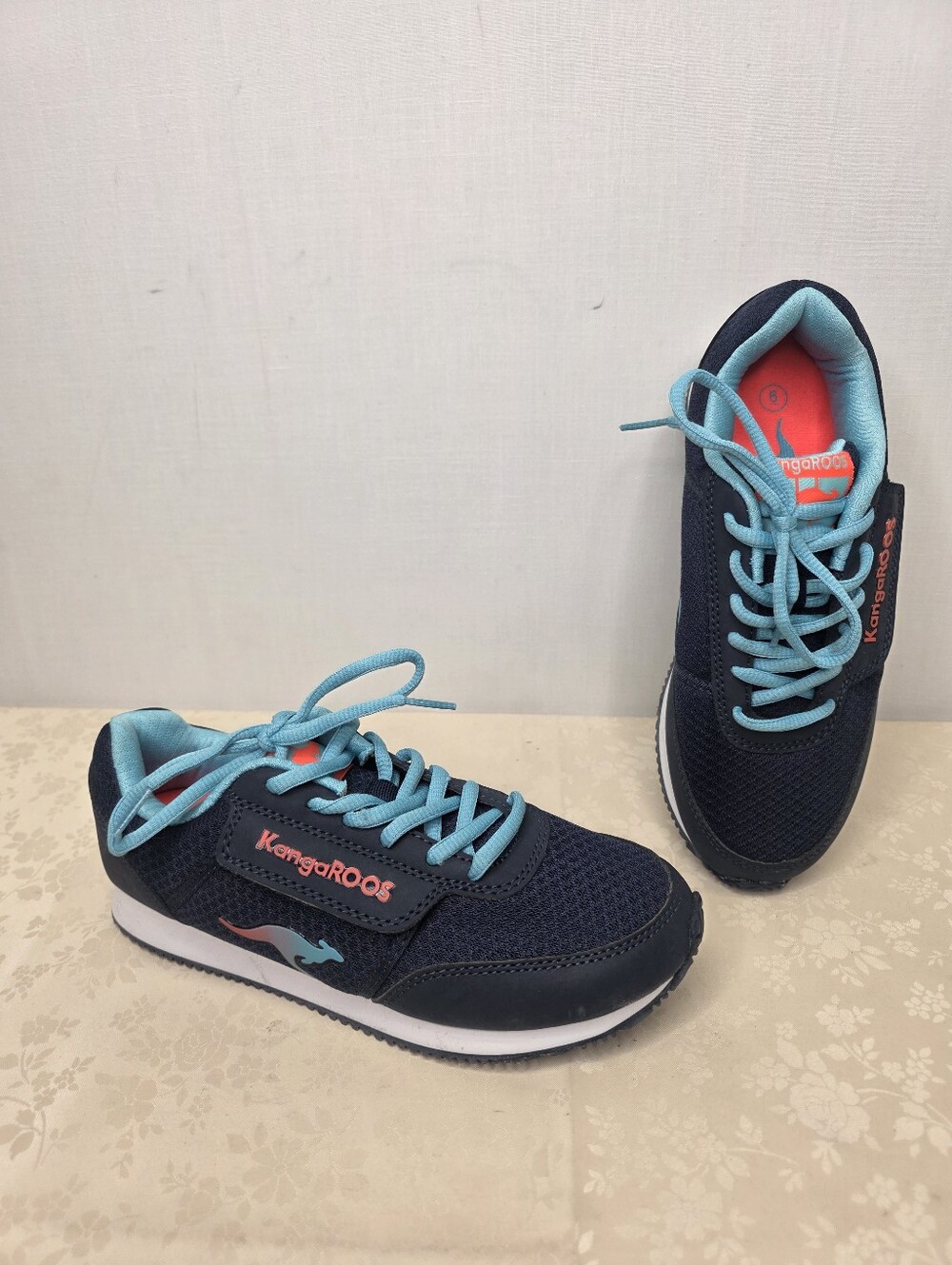 KangaROOS Navy Blue Mesh Sneakers Sky Blue & Coral Accents Size 6